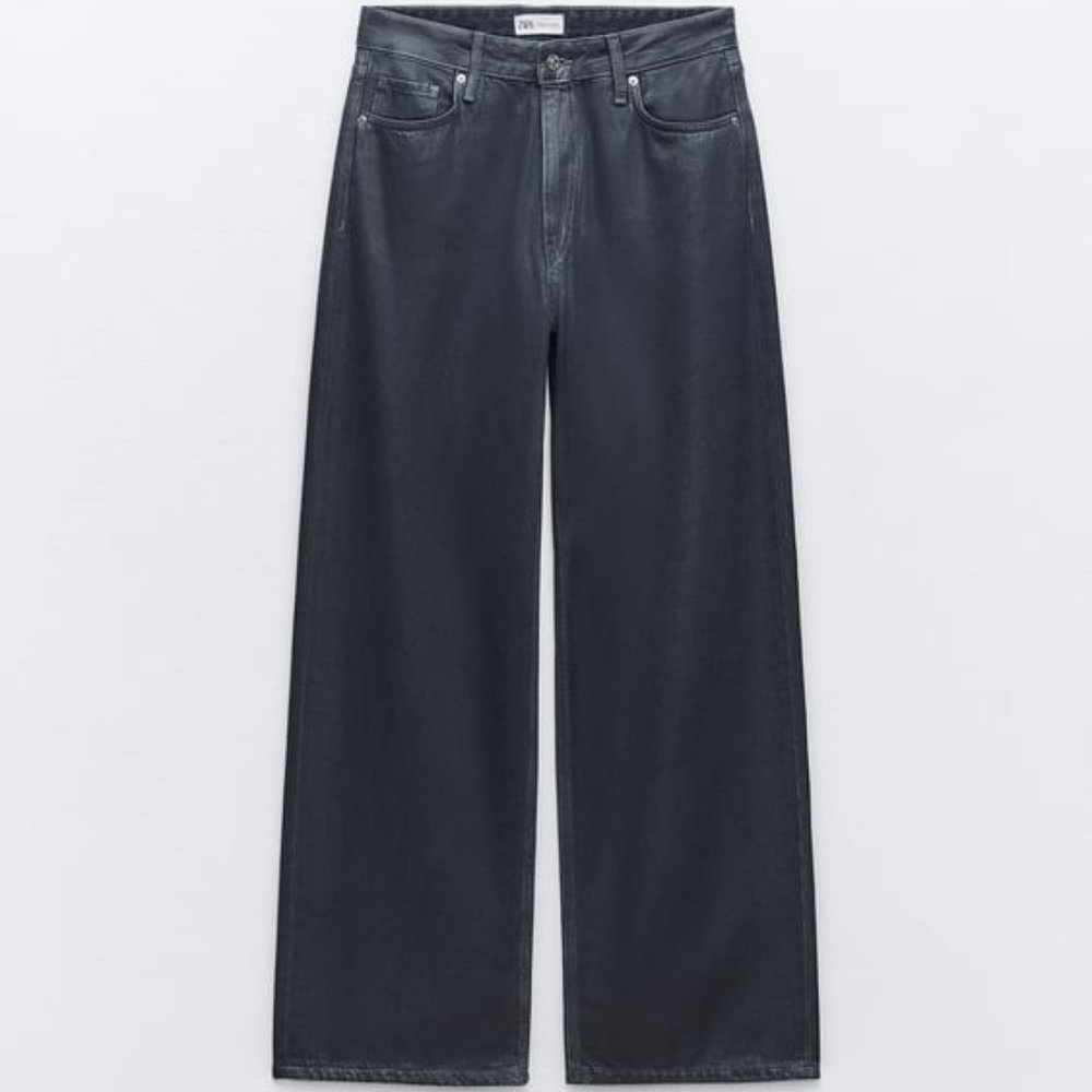 ZARA MID RISE LOOSE FIT FOIL JEANS - Picture 5 of 10